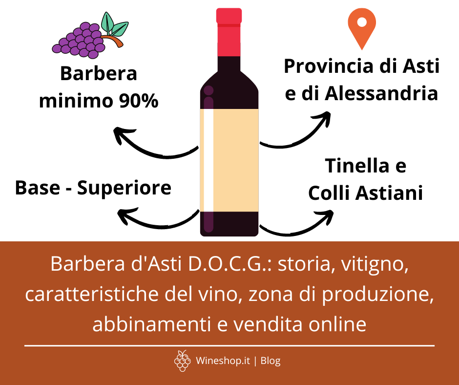 Barbera d'Asti D.O.C.G.: storia, vitigno, caratteristiche del vino, zona di produzione, abbinamenti e vendita online